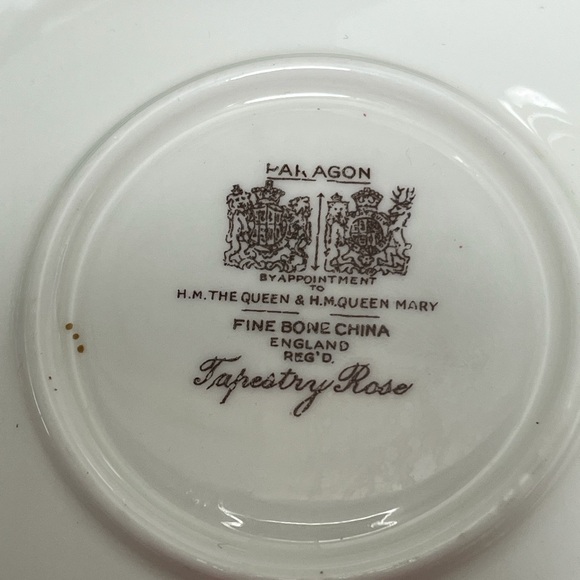 Royal Paragon “Tapestry Rose” H.M. The Queen H.M Queen Mary Three Saucers - Picture 5 of 6